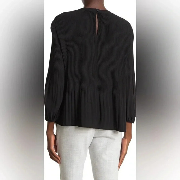 Adrianna Papell Pleated Georgette Crepe Long Sleeve Crew Neck Blouse sz S - Picture 4 of 13